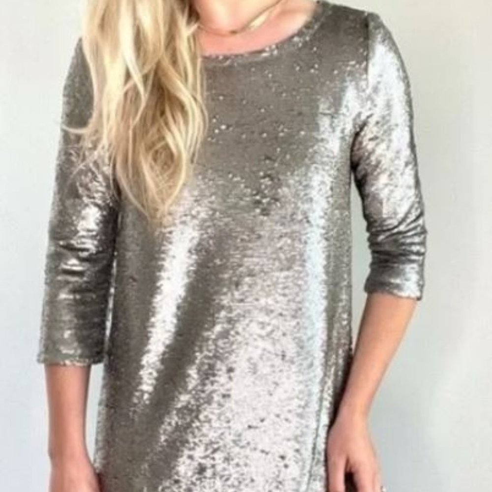 BB Dakota Pewter Sequin Mini Dress Size Misses Medium NWT